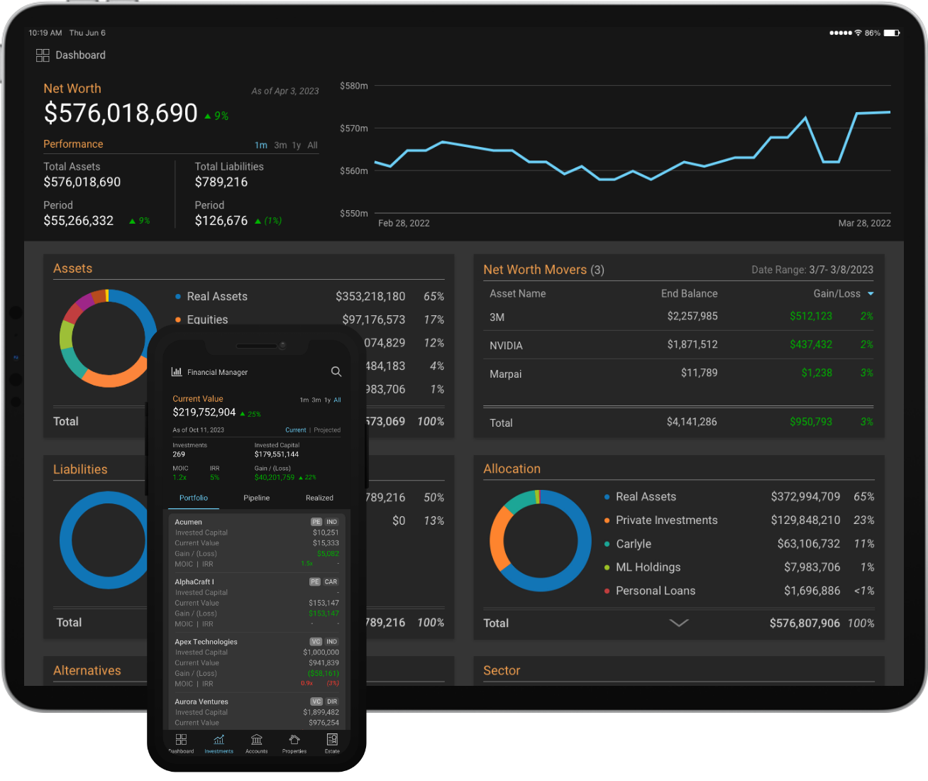 Eleven Financial iOS application on iPad and iPhone